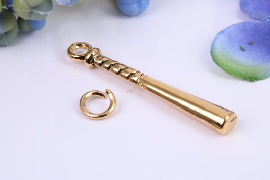 Baseball Bat Charm, Made from Solid Cast Yellow Gold, British Hallmarked