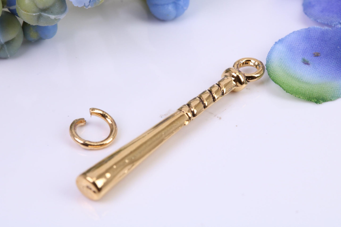 Baseball Bat Charm, Made from Solid Cast Yellow Gold, British Hallmarked