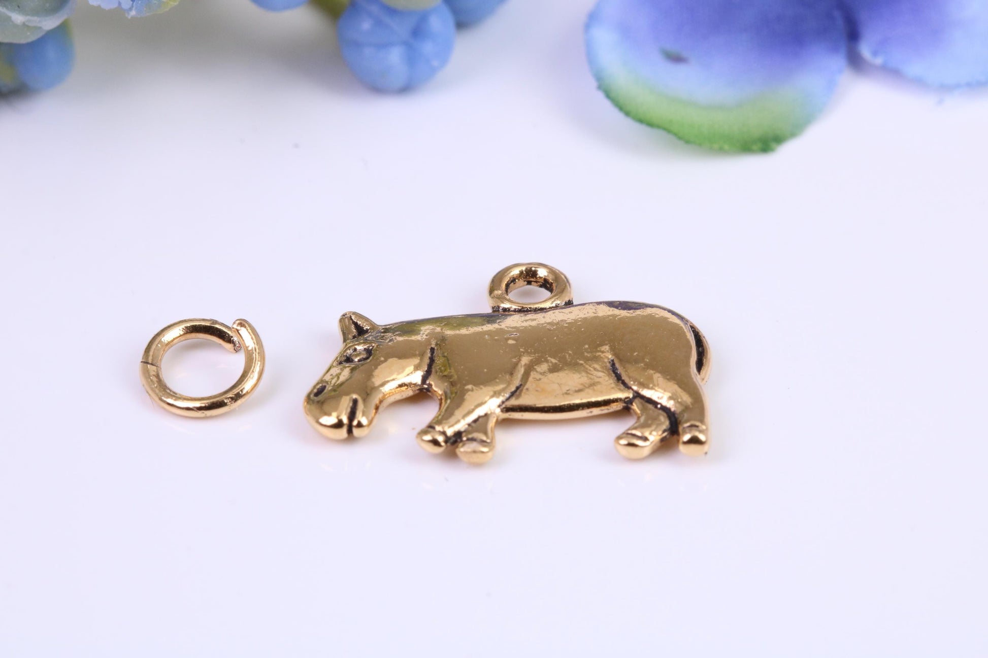 Hippopotamus Charm, Made from Solid Cast Yellow Gold, British Hallmarked