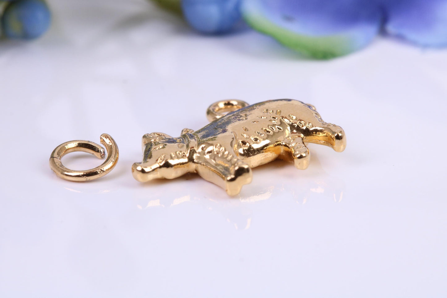 Farm Pig Charm, Made from Solid Yellow Gold, British Hallmarked, Complete with Attachment Link