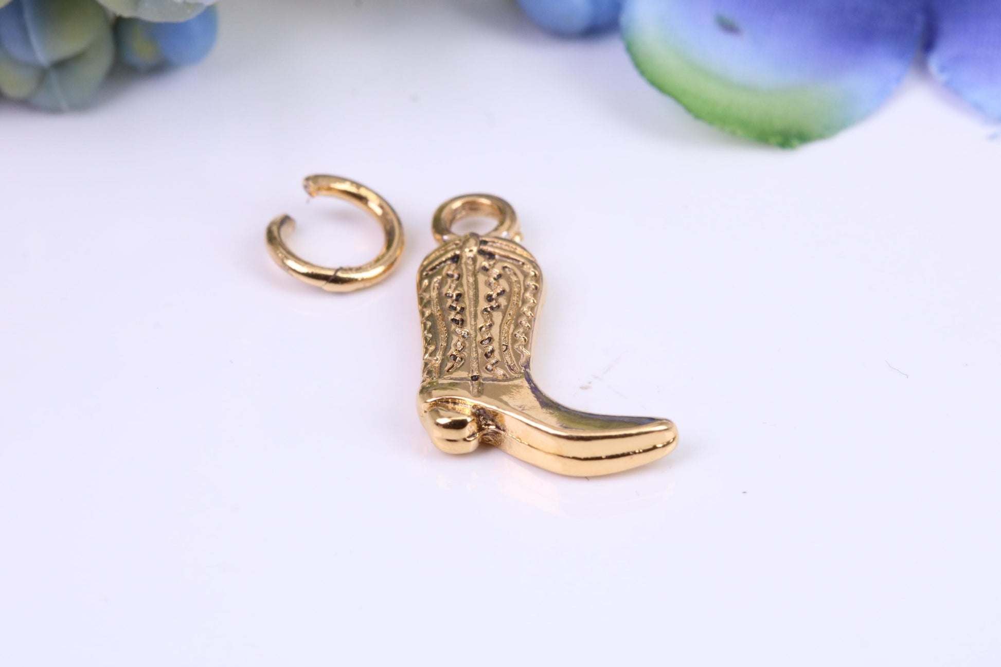 Cowboy Boot Charm, Made from Solid Cast Yellow Gold, British Hallmarked