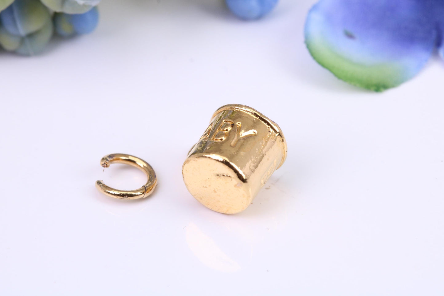 Baby Mug Charm, Made from Solid Yellow Gold, British Hallmarked, Complete with Attachment Link