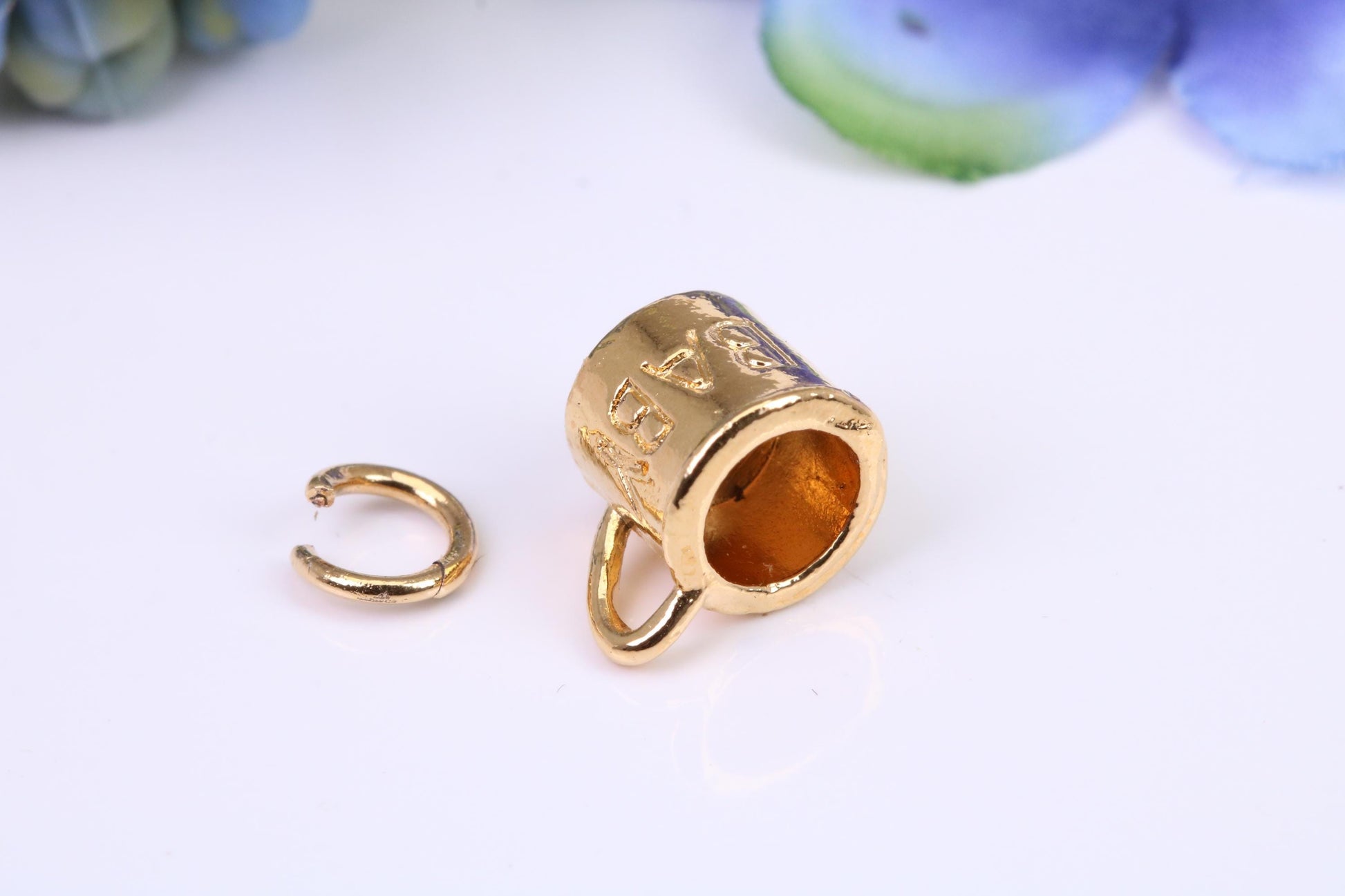 Baby Mug Charm, Made from Solid Yellow Gold, British Hallmarked, Complete with Attachment Link