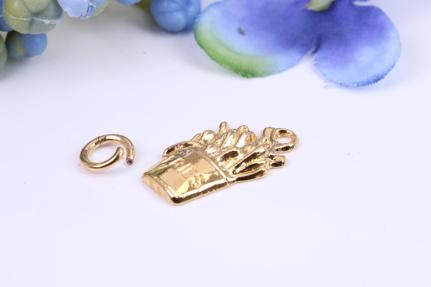 Pack of French Fries Charm, Made from Solid Cast Yellow Gold, British Hallmarked
