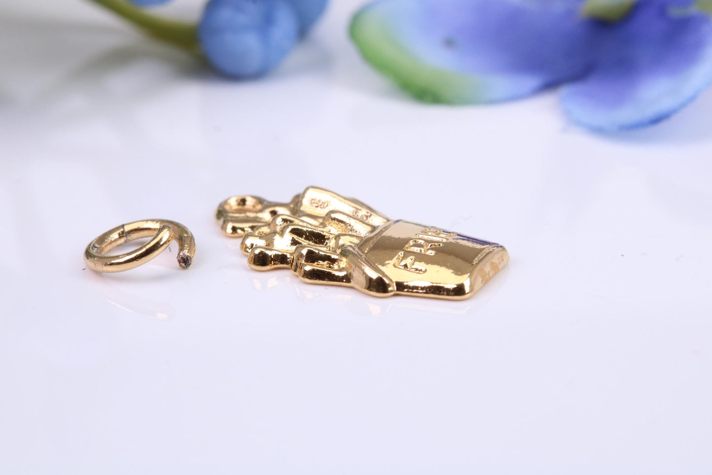 Pack of French Fries Charm, Made from Solid Cast Yellow Gold, British Hallmarked