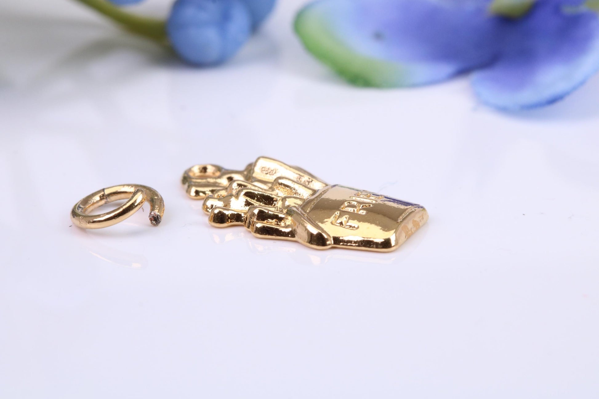 Pack of French Fries Charm, Made from Solid Cast Yellow Gold, British Hallmarked
