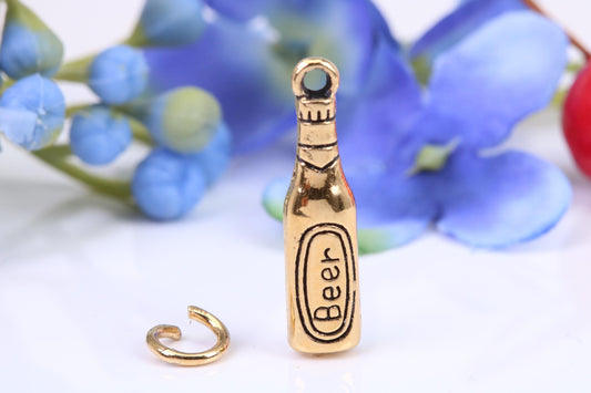 Beer Bottle Charm, Made From Solid Cast Yellow Gold with British Hallmark
