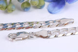 Gents heavy Diamond cut Flat Curb Chain, made from solid Sterling Silver, 26 Inches Long x 7 mm wide, British Hallmarked