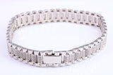 Gents Heavy Watch Strap Style Bracelet, AAA Graded C Z, Made from solid Sterling Silver, 8.50 Inches Long and 11 mm Wide, British Hallmarked