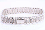 Gents Heavy Watch Strap Style Bracelet, AAA Graded C Z, Made from solid Sterling Silver, 8.50 Inches Long and 11 mm Wide, British Hallmarked