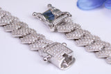 Gents heavy 24 inch Chain, Flat Cubic Zirconia set Links, made from solid Sterling Silver, 24 Inches Long x 8.50 mm wide