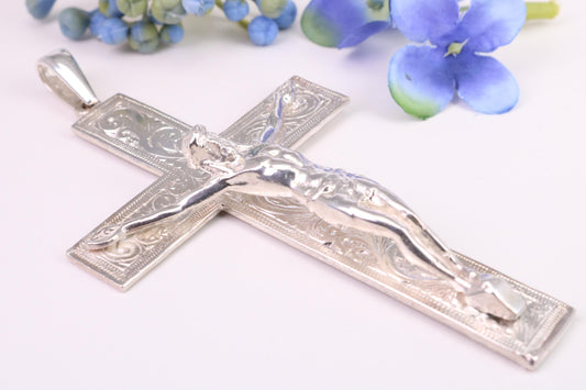 Very Very Large Crucifix, Measuring 110 mm Long, Made From Solid Cast Silver, British Hallmarked