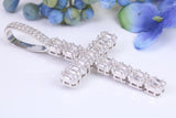 Large 65 mm Long Cubic Zirconia set Cross Necklace, made from solid Cast Sterling Silver, Complete with Heavy Belcher Chain