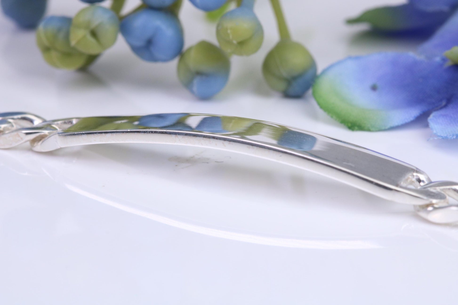 Diamond cut Curb Link Bracelet, Made from solid Sterling Silver, 8 Inches Long and 7 mm Wide, British Hallmarked