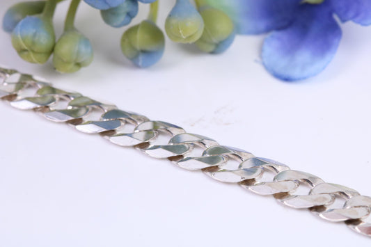 Gents heavy Diamond cut Flat Curb Chain, made from solid Sterling Silver, 26 Inches Long x 7 mm wide, British Hallmarked