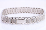 Gents Heavy Watch Strap Style Bracelet, AAA Graded C Z, Made from solid Sterling Silver, 8.50 Inches Long and 11 mm Wide, British Hallmarked