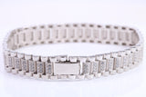 Gents Heavy Watch Strap Style Bracelet, AAA Graded C Z, Made from solid Sterling Silver, 8.50 Inches Long and 11 mm Wide, British Hallmarked