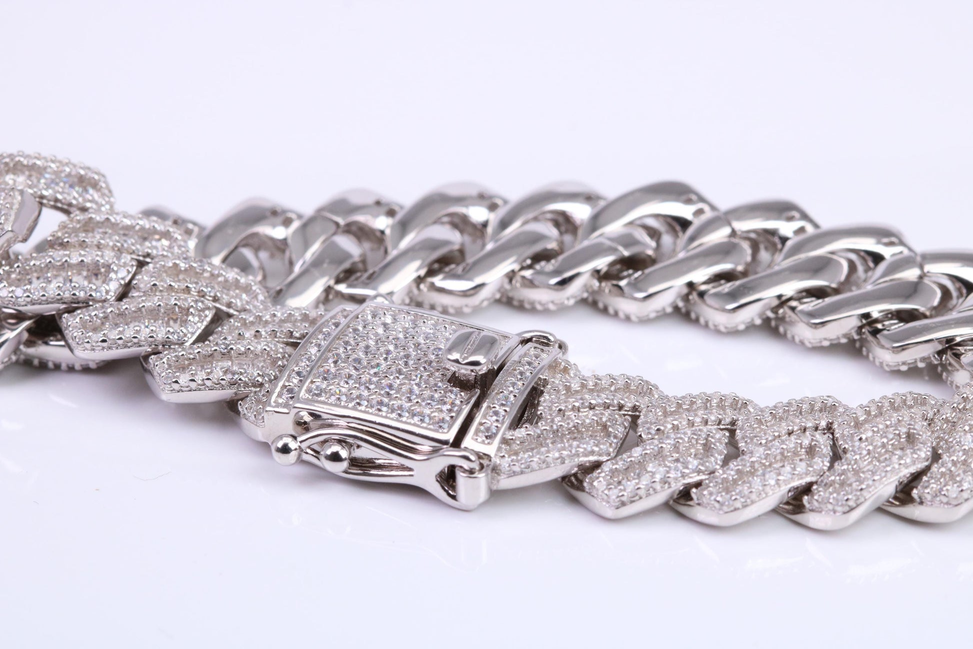 Gents Heavy C Z set Curb Link Bracelet, Made from solid Sterling Silver, 8.50 Inches Long and 13 mm Wide, British Hallmarked