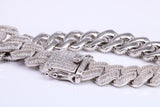Gents Heavy C Z set Curb Link Bracelet, Made from solid Sterling Silver, 8.50 Inches Long and 13 mm Wide, British Hallmarked