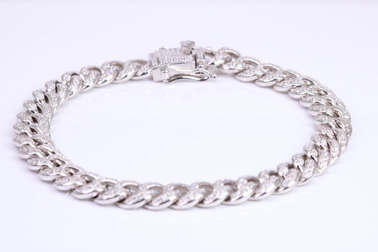 Gents Heavy Cuban Link Bracelet, AAA Graded C Z, Made from solid Sterling Silver, 8.50 Inches Long and 9 mm Wide, British Hallmarked