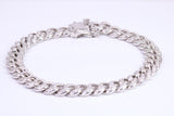 Gents Heavy Cuban Link Bracelet, AAA Graded C Z, Made from solid Sterling Silver, 8.50 Inches Long and 9 mm Wide, British Hallmarked