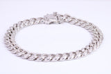 Gents Heavy Cuban Link Bracelet, AAA Graded C Z, Made from solid Sterling Silver, 8.50 Inches Long and 9 mm Wide, British Hallmarked
