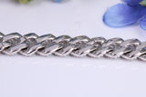 Gents heavy 24 inch Chain, Flat Cubic Zirconia set Links, made from solid Sterling Silver, 24 Inches Long x 8.50 mm wide