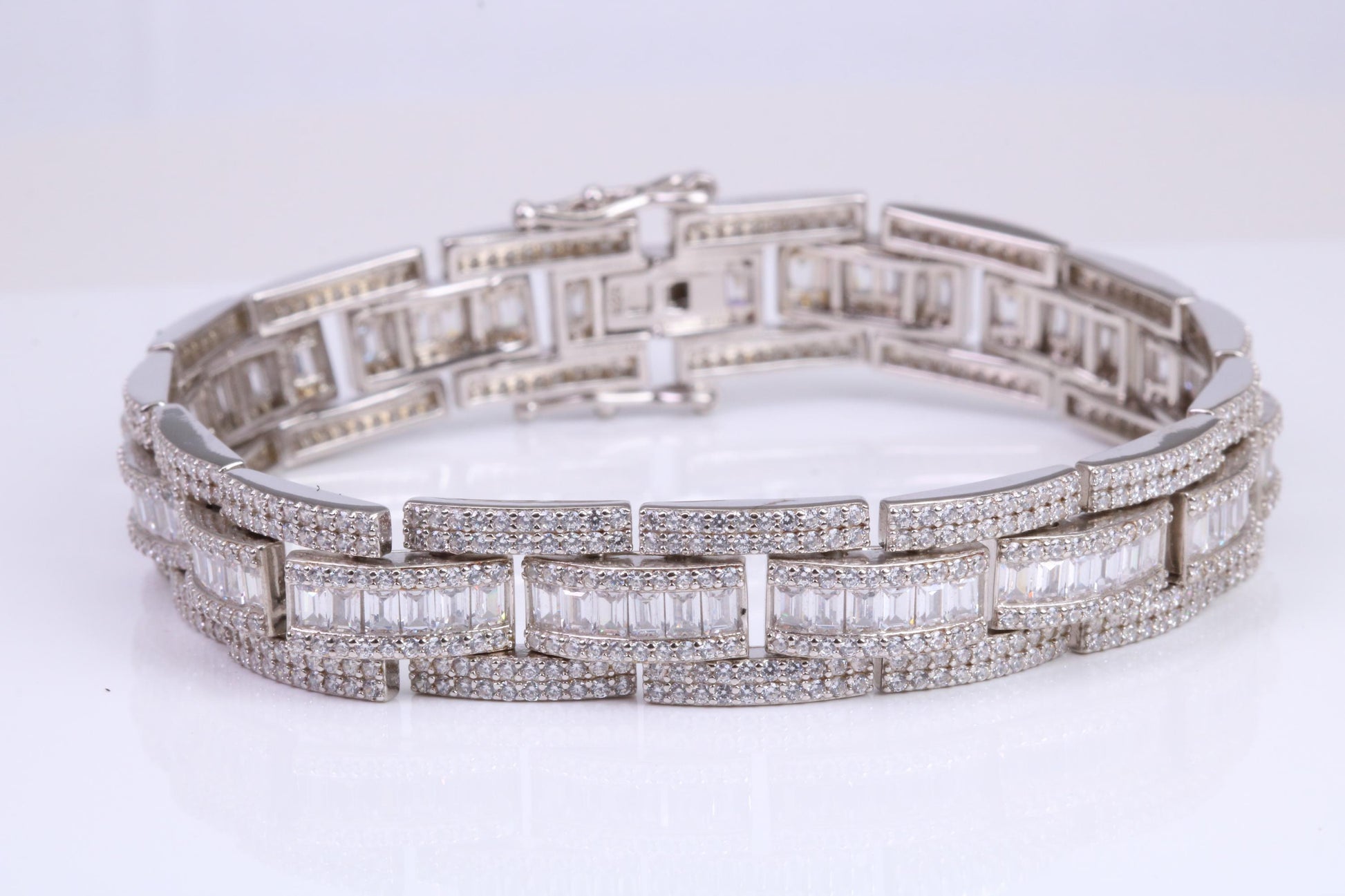 Gents Heavy C Z set Link Bracelet, Made from solid Sterling Silver, 8.50 Inches Long and 12 mm Wide, British Hallmarked