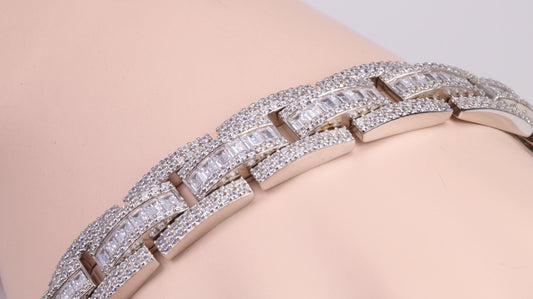 Gents Heavy C Z set Link Bracelet, Made from solid Sterling Silver, 8.50 Inches Long and 12 mm Wide, British Hallmarked