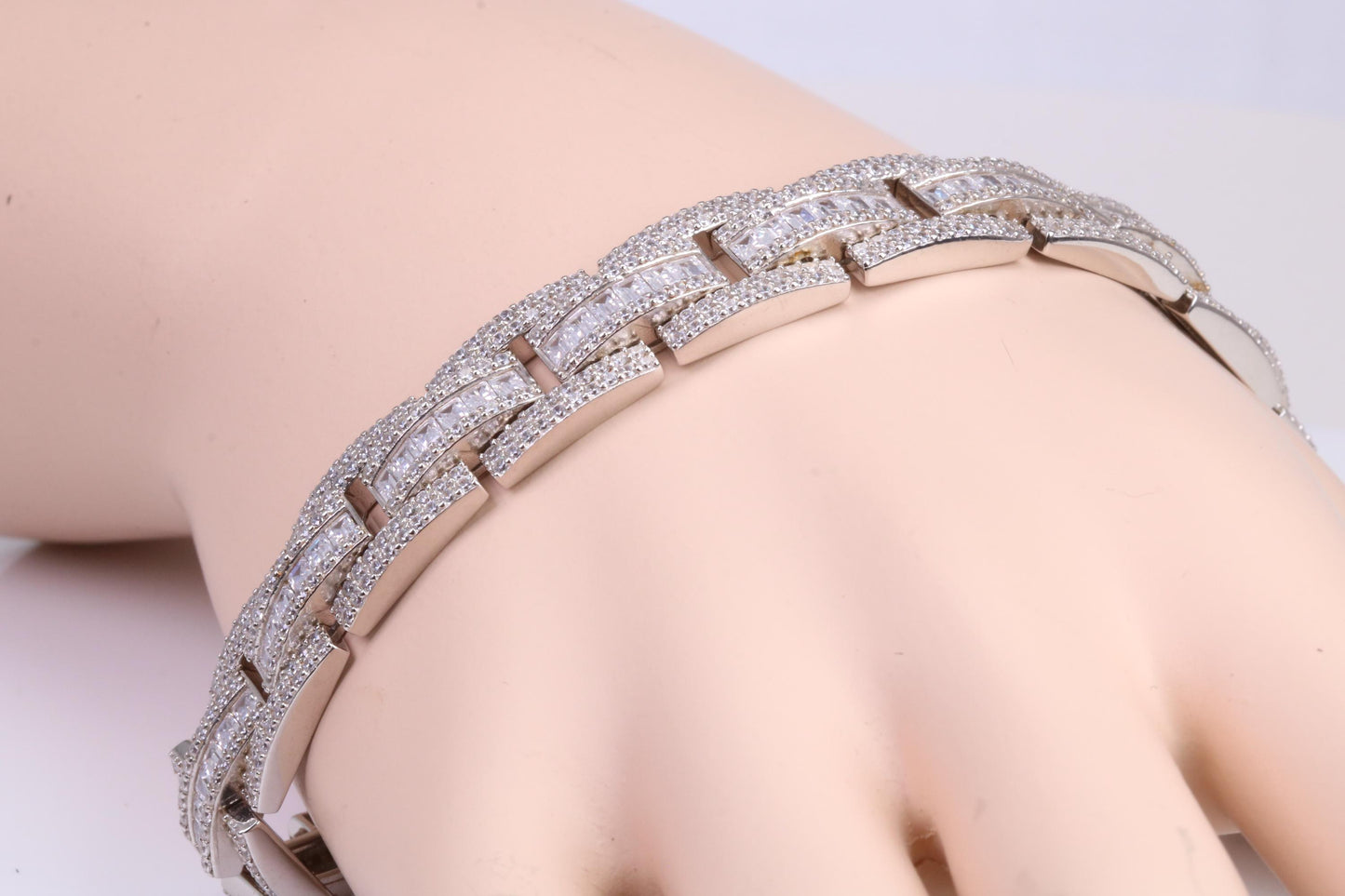 Gents Heavy C Z set Link Bracelet, Made from solid Sterling Silver, 8.50 Inches Long and 12 mm Wide, British Hallmarked