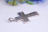 30 mm Long Ruby C Z set Sterling Silver Cross, Made From Solid Cast Silver