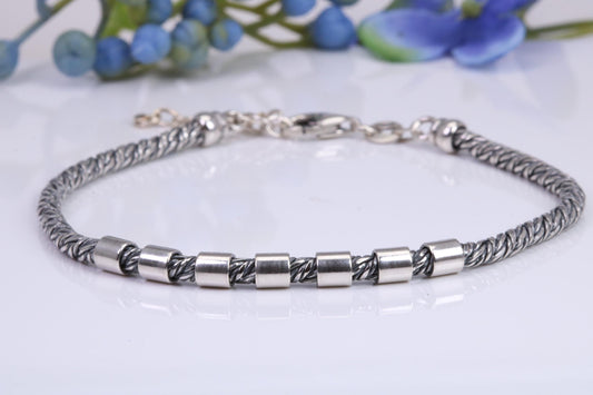 Unisex Cuban Bracelet, made from solid Sterling Silver, 9 Inches Long x 4 mm wide, Length adjustable chain