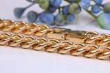 Very Chunky Curb Link Steel Necklace, Made from solid Steel, IP Gold Plated, 10 mm Wide and available in two lengths, Gold Look