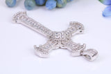 Large 57 mm Long Cubic Zirconia set Cross Necklace, made from solid Sterling Silver, Complete with Heavy Belcher Chain