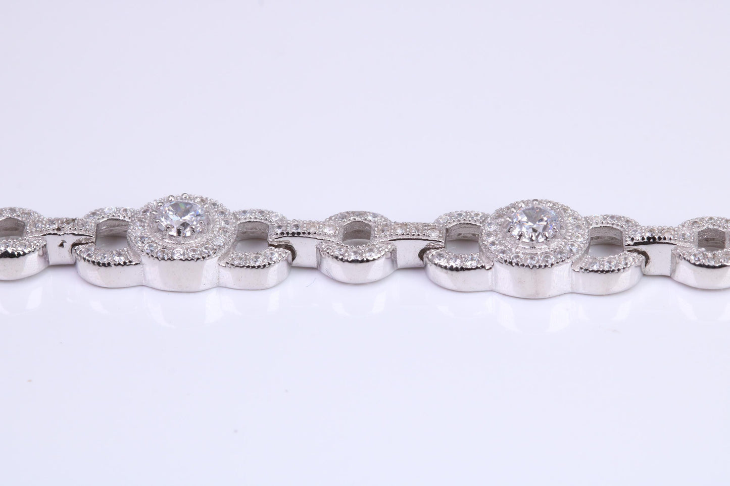 Heavy Bracelet, AAA Graded C Z set, Made from solid Sterling Silver, 8.75 Inches Long and 8 mm Wide, British Hallmarked