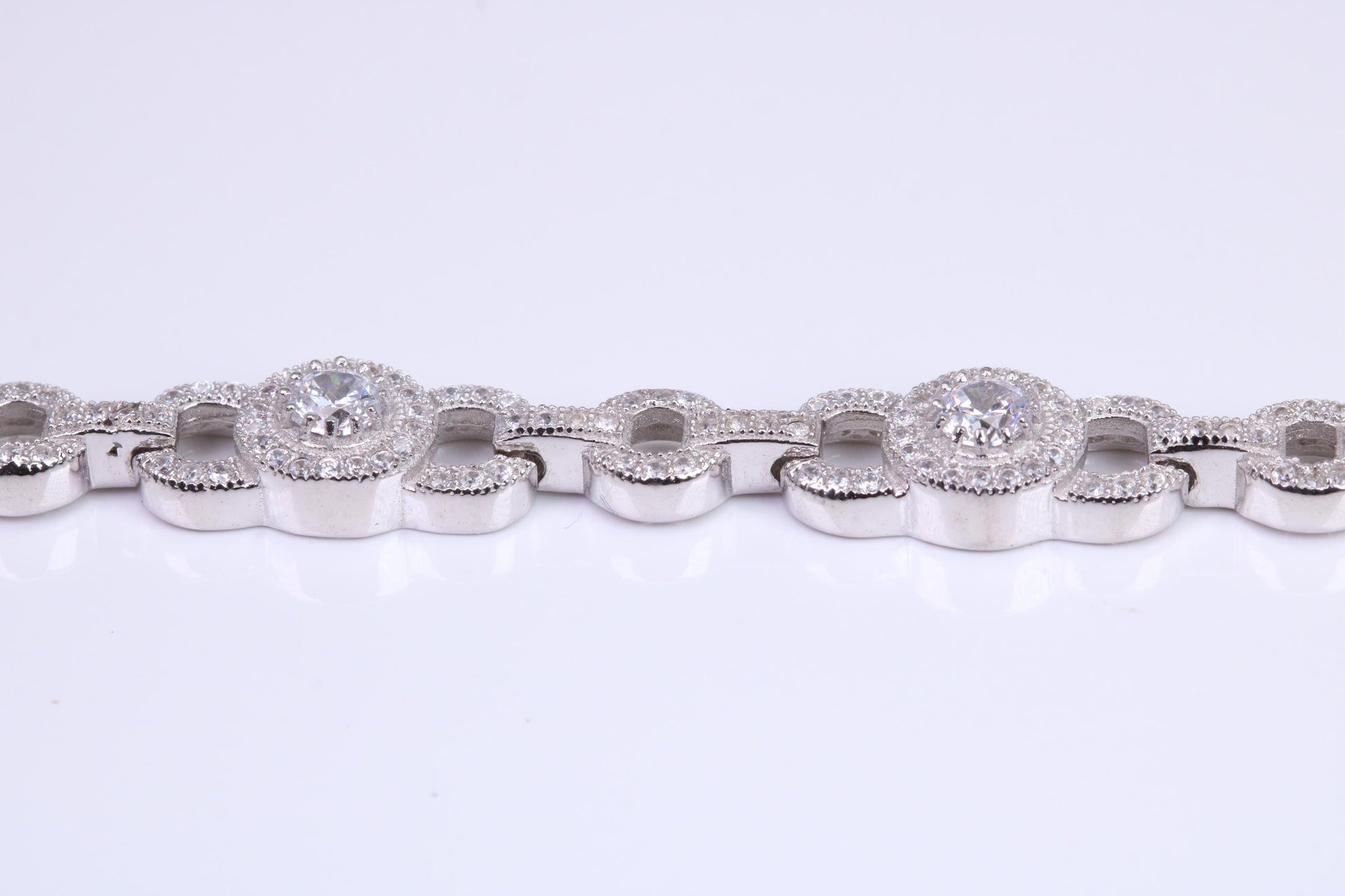 Heavy Bracelet, AAA Graded C Z set, Made from solid Sterling Silver, 8.75 Inches Long and 8 mm Wide, British Hallmarked