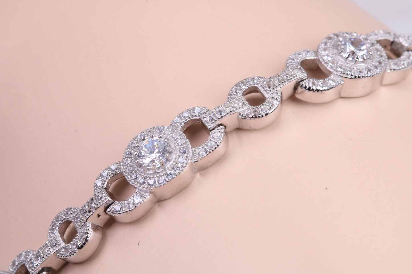 Heavy Bracelet, AAA Graded C Z set, Made from solid Sterling Silver, 8.75 Inches Long and 8 mm Wide, British Hallmarked