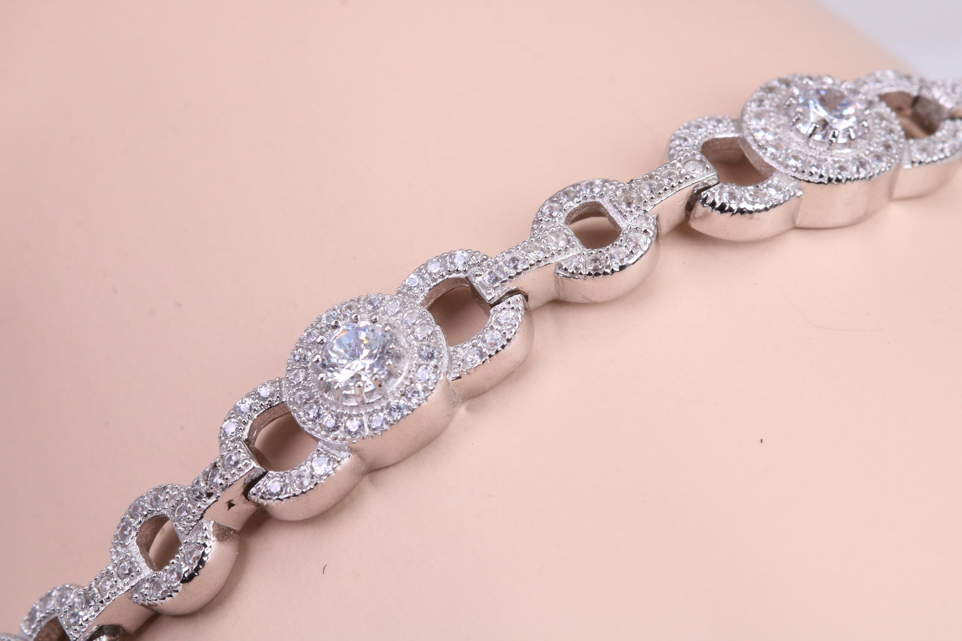 Heavy Bracelet, AAA Graded C Z set, Made from solid Sterling Silver, 8.75 Inches Long and 8 mm Wide, British Hallmarked