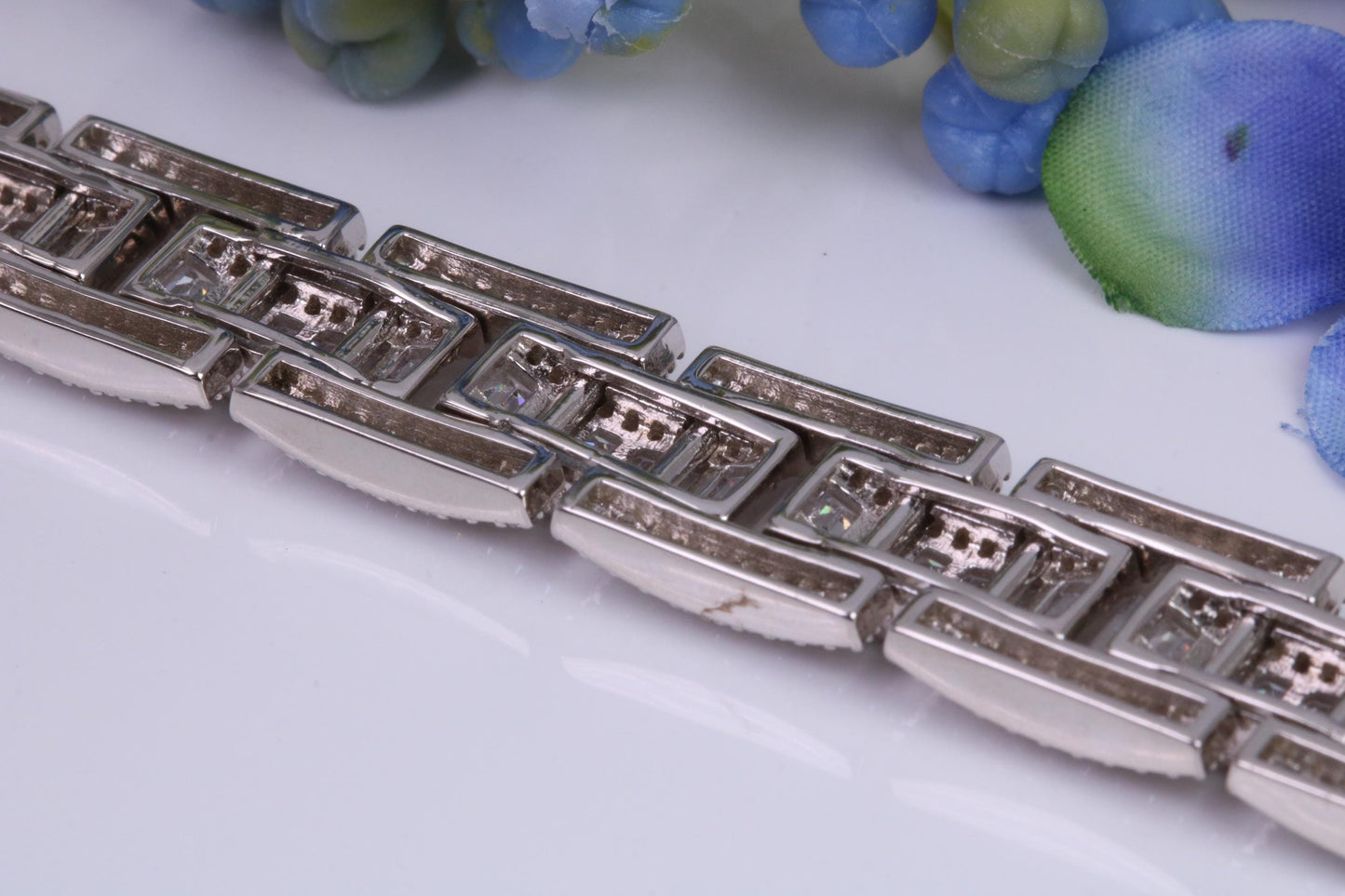 Gents Heavy C Z set Link Bracelet, Made from solid Sterling Silver, 8.50 Inches Long and 12 mm Wide, British Hallmarked