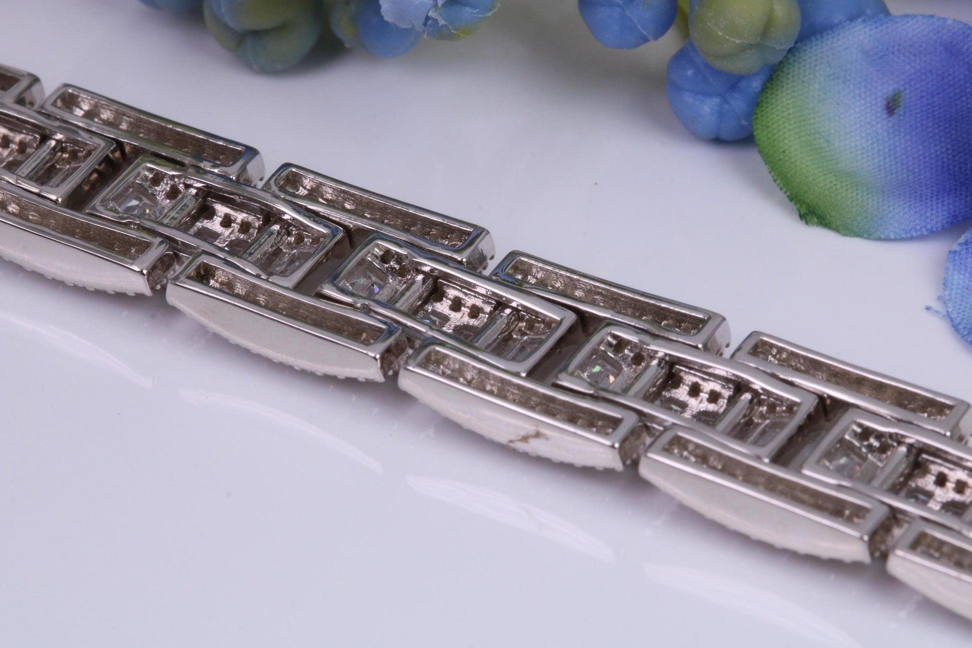 Gents Heavy C Z set Link Bracelet, Made from solid Sterling Silver, 8.50 Inches Long and 12 mm Wide, British Hallmarked