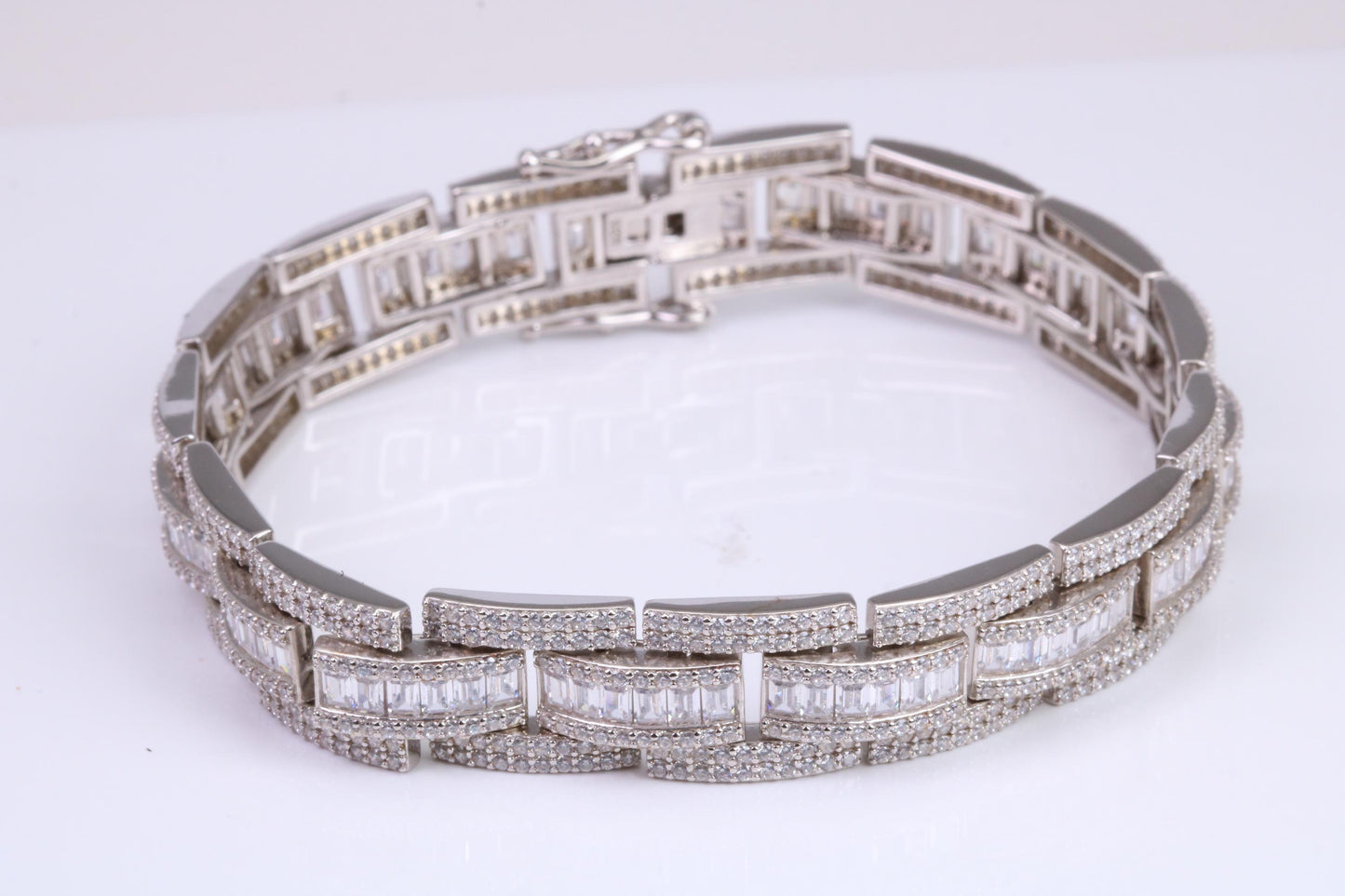 Gents Heavy C Z set Link Bracelet, Made from solid Sterling Silver, 8.50 Inches Long and 12 mm Wide, British Hallmarked