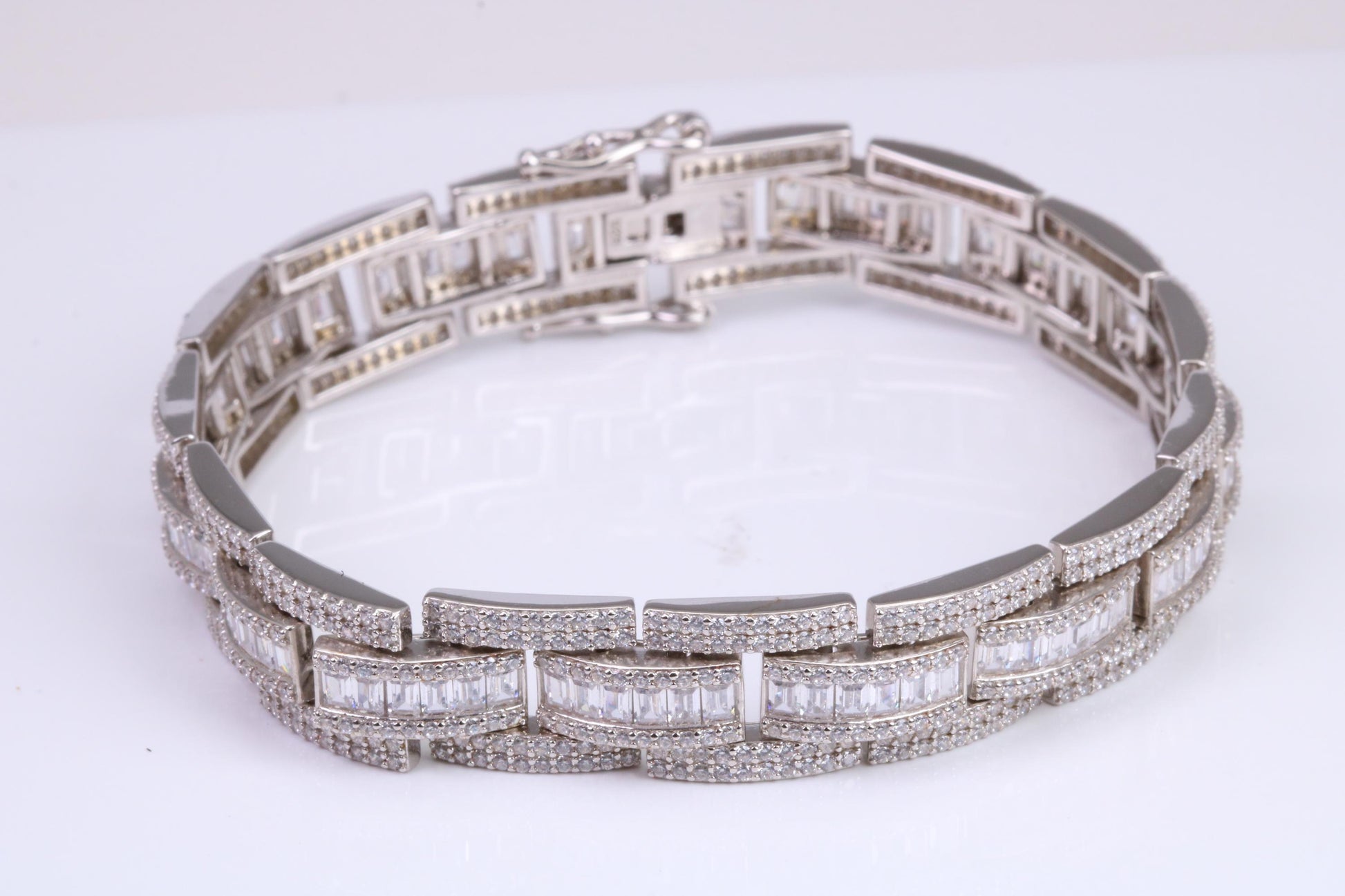 Gents Heavy C Z set Link Bracelet, Made from solid Sterling Silver, 8.50 Inches Long and 12 mm Wide, British Hallmarked