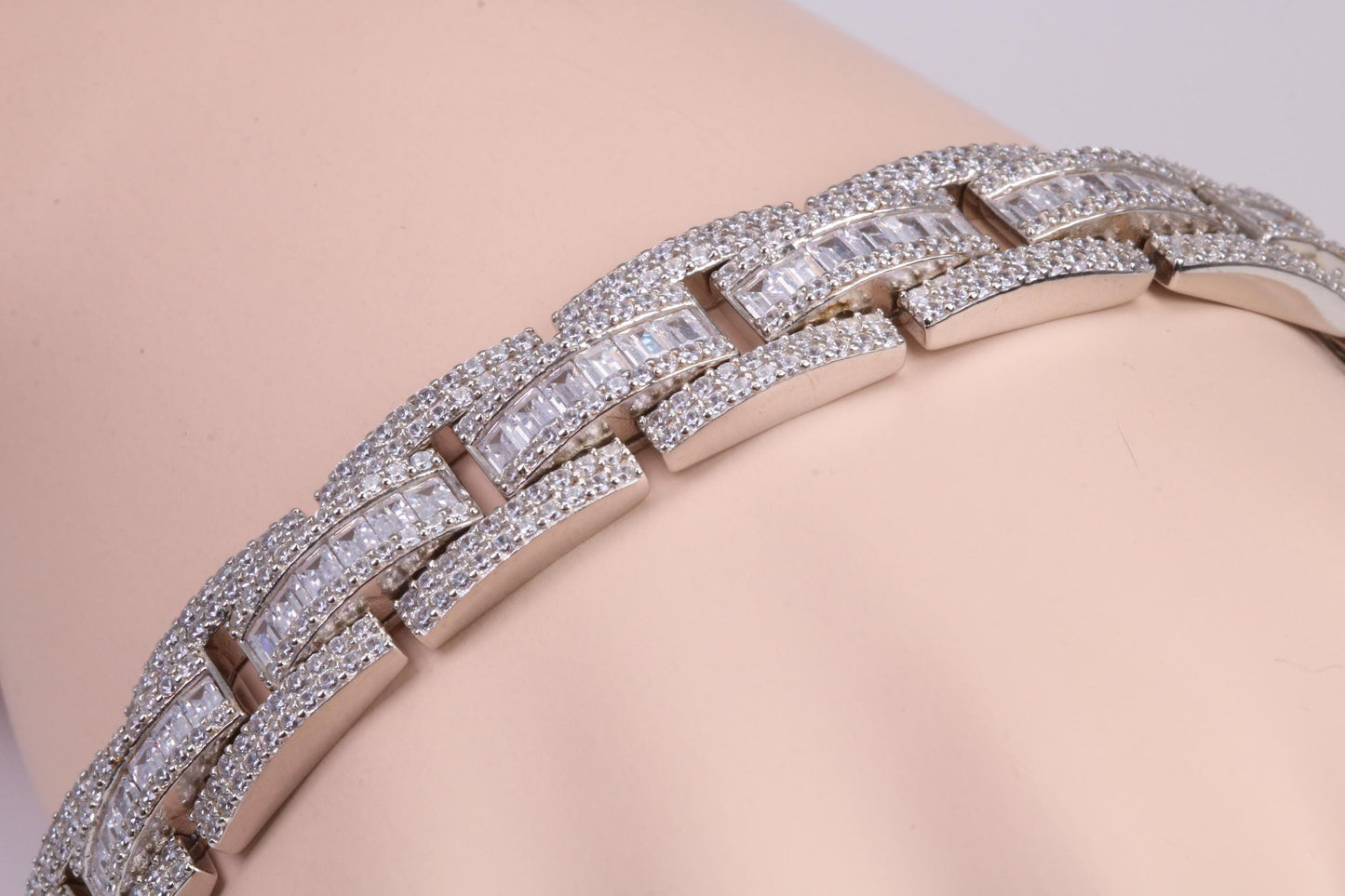 Gents Heavy C Z set Link Bracelet, Made from solid Sterling Silver, 8.50 Inches Long and 12 mm Wide, British Hallmarked