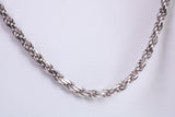 Diamond cut Twisted Rope Chain, 24 inch long x 2.30 mm wide, made from solid Sterling Silver, British Hallmarked