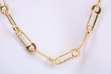 Safety Pin Links Chain, Gold Plated and set with top graded Cubic Zirconia, made from solid Sterling Silver, 30 Inches Long x 7.5 mm wide