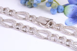 Gents heavy Flat Diamond cut Cubic Zirconia set Curb Links, made from solid Sterling Silver, 20 Inches Long x 10 mm wide
