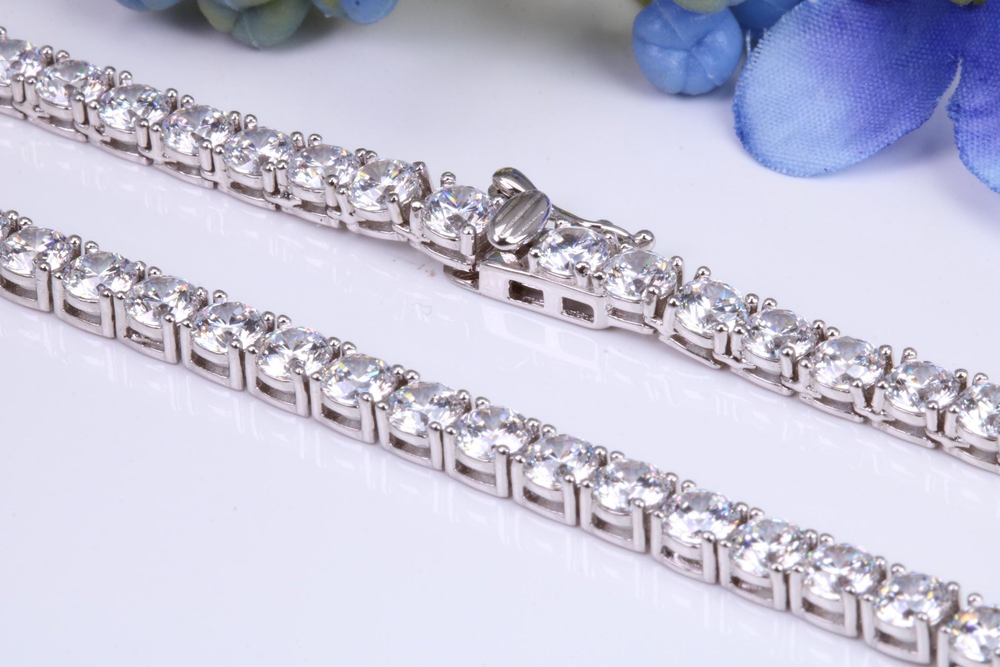 Cubic Zirconia set Tennis Necklace, made from solid Sterling Silver, 20 Inches Long x 4 mm wide