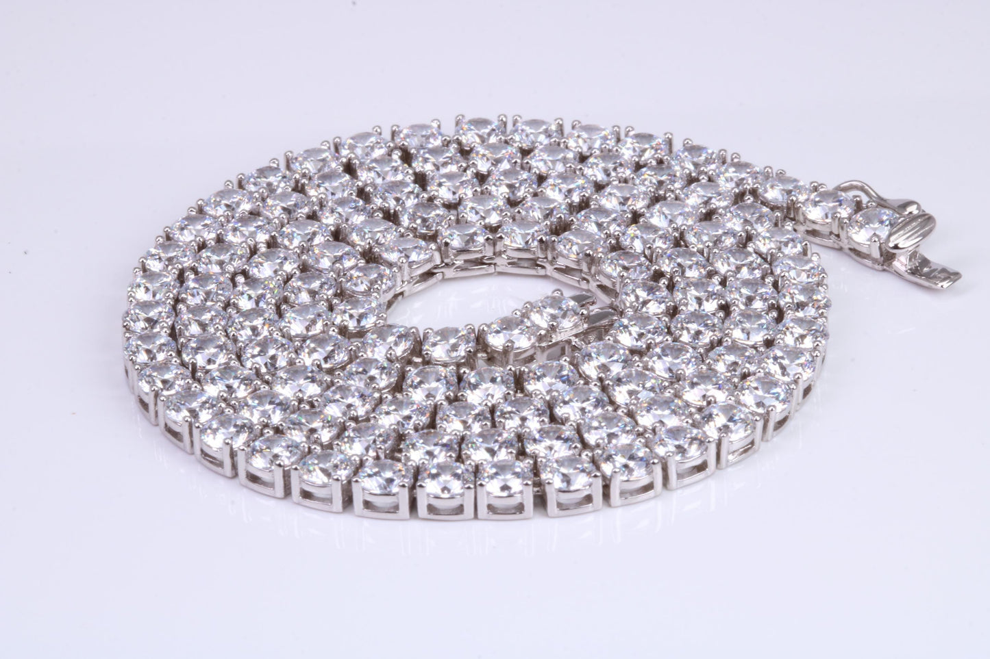 Cubic Zirconia set Tennis Necklace, made from solid Sterling Silver, 20 Inches Long x 4 mm wide