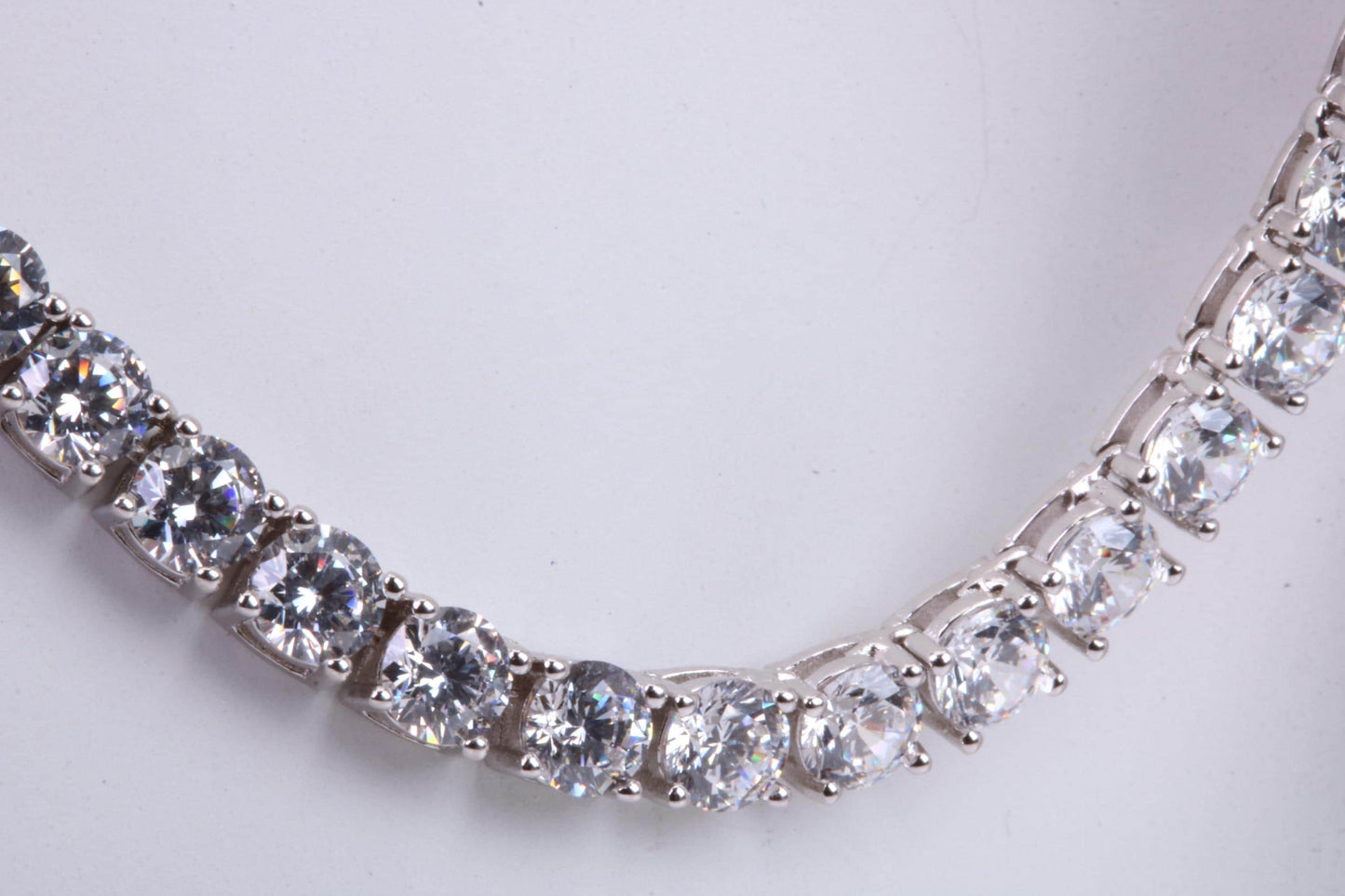 Cubic Zirconia set Tennis Necklace, made from solid Sterling Silver, 20 Inches Long x 4 mm wide