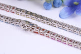 Rainbow Cubic Zirconia set Tennis Necklace, made from solid Sterling Silver, 20 Inches Long x 4 mm wide